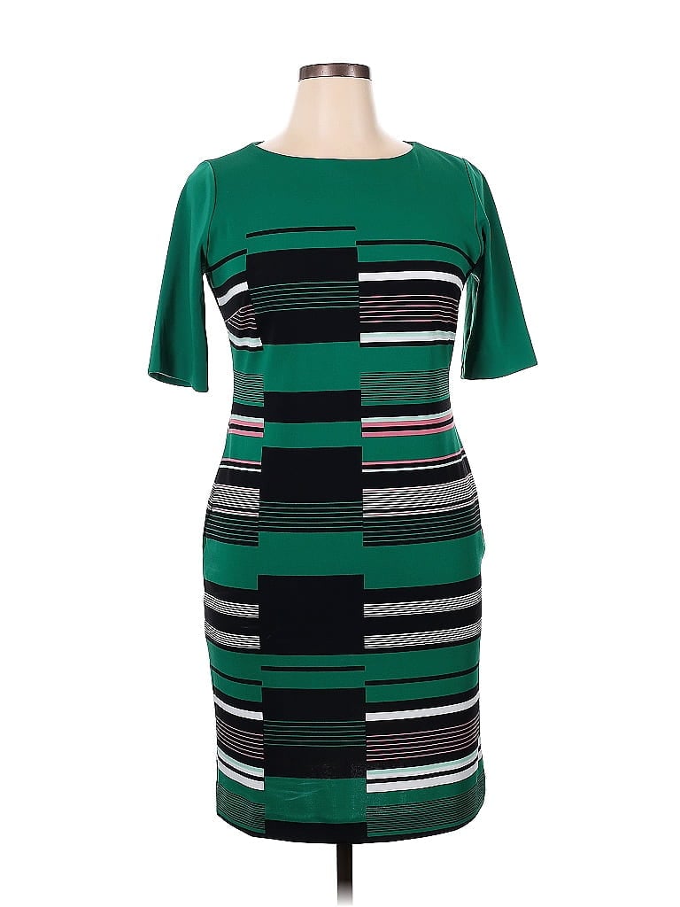 Alfani Grid Graphic Stripes Color Block Green Casual Dress Size 10 - photo 1