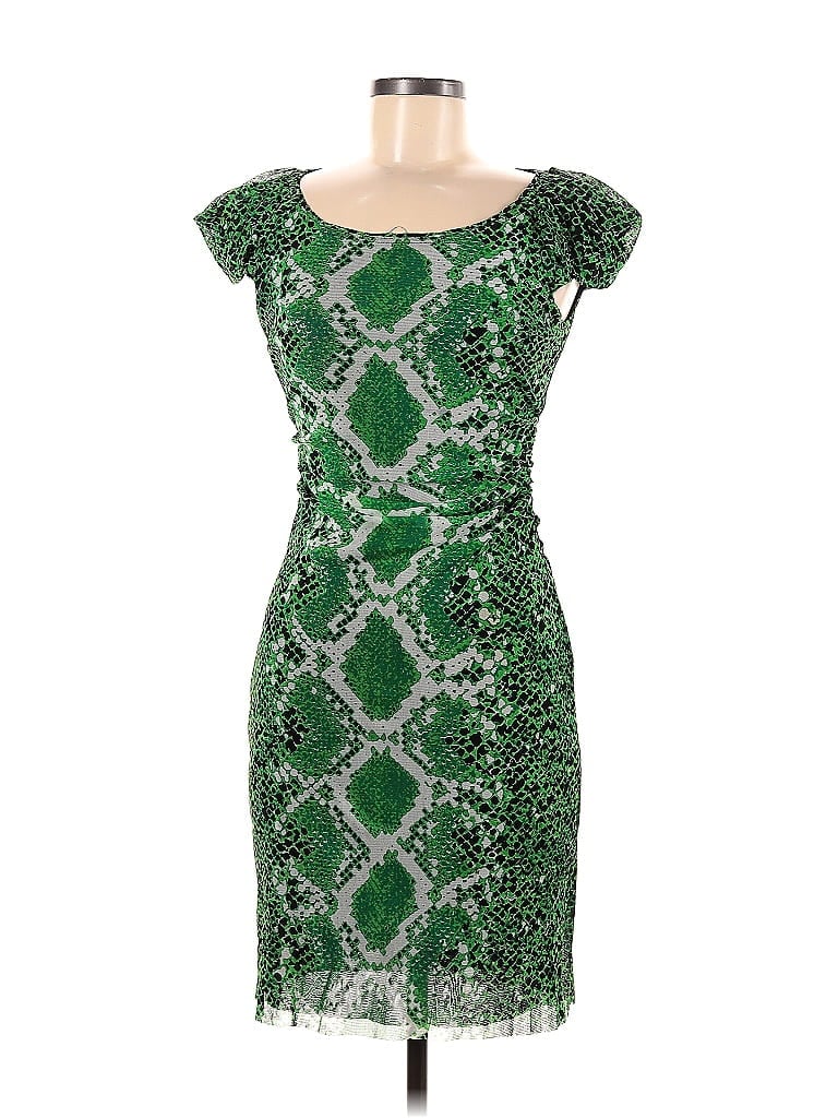 Kay Unger 100% Nylon Jacquard Snake Print Damask Batik Brocade Green Casual Dress Size M - photo 1