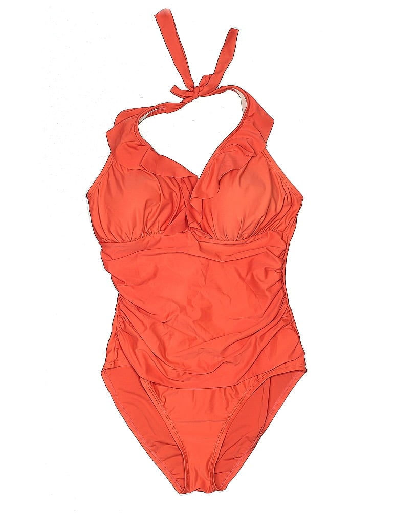 Ellen Tracy Jacquard Solid Tortoise Graphic Orange One Piece Swimsuit Size 12 - photo 1