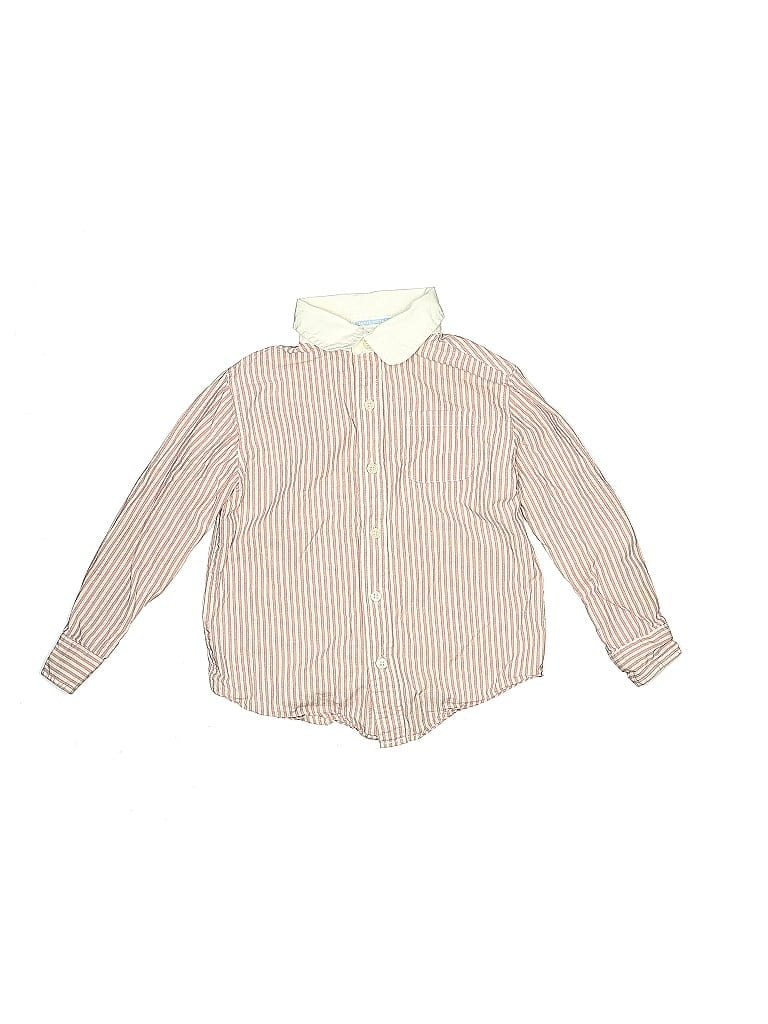 Janie and Jack 100% Cotton Stripes Tan Long Sleeve Button-Down Shirt Size 4 - photo 1