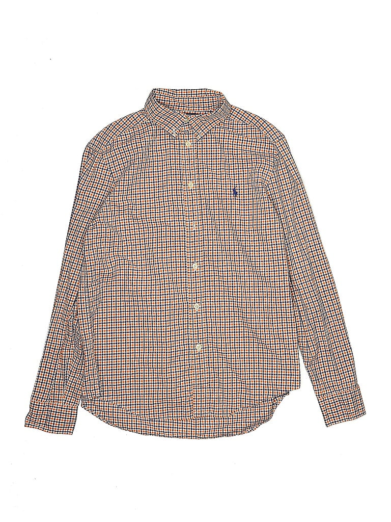 Ralph Lauren 100% Cotton Houndstooth Checkered-gingham Tweed Brown Long Sleeve Button-Down Shirt Size 14 - photo 1