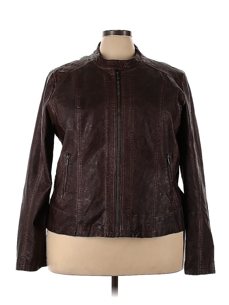 Maurices 100% Polyurethane Brown Burgundy Faux Leather Jacket Size 24 (3) (Plus) - photo 1