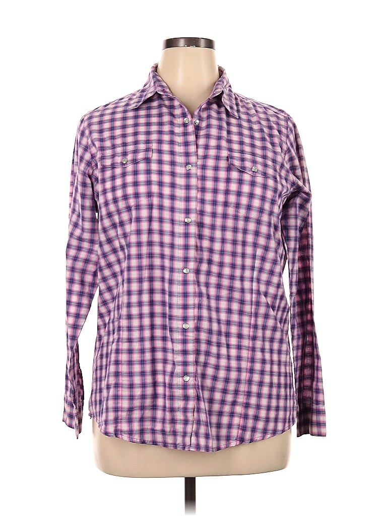 Wrangler Jeans Co Checkered-gingham Plaid Purple Long Sleeve Button-Down Shirt Size XL - photo 1