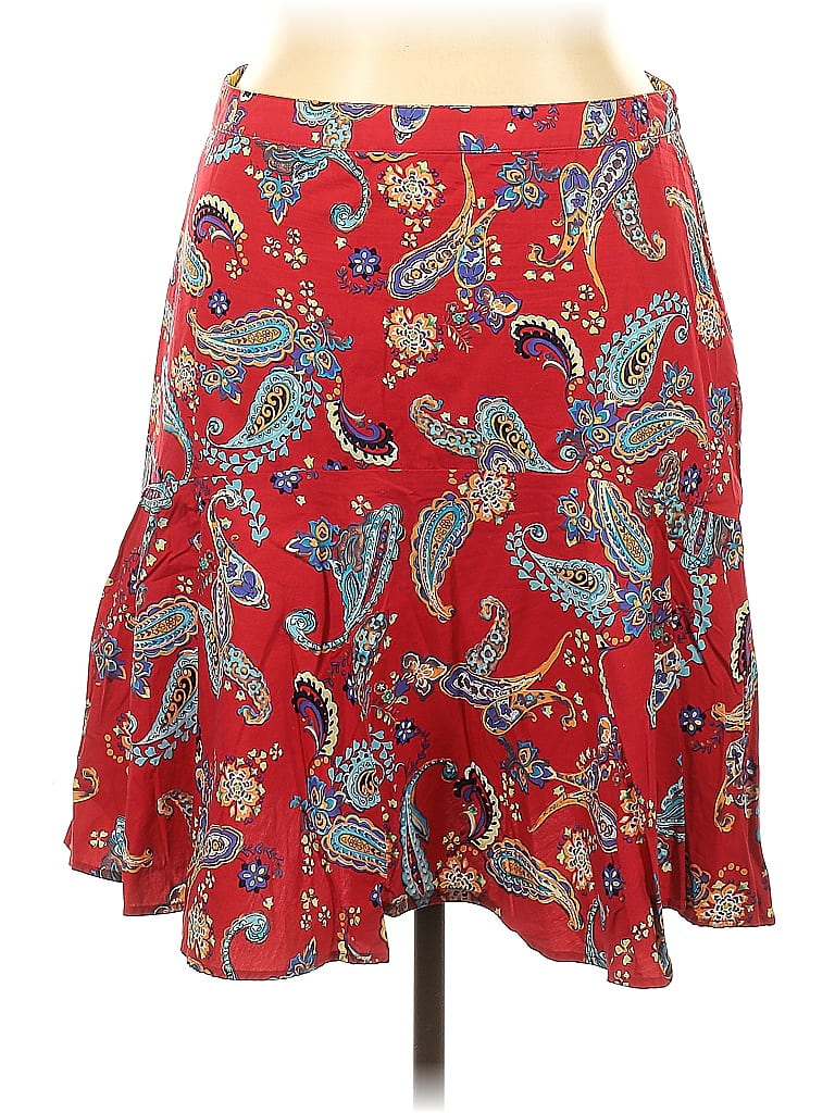 American Living 100% Cotton Floral Motif Paisley Baroque Print Batik Red Casual Skirt Size 14 - photo 1