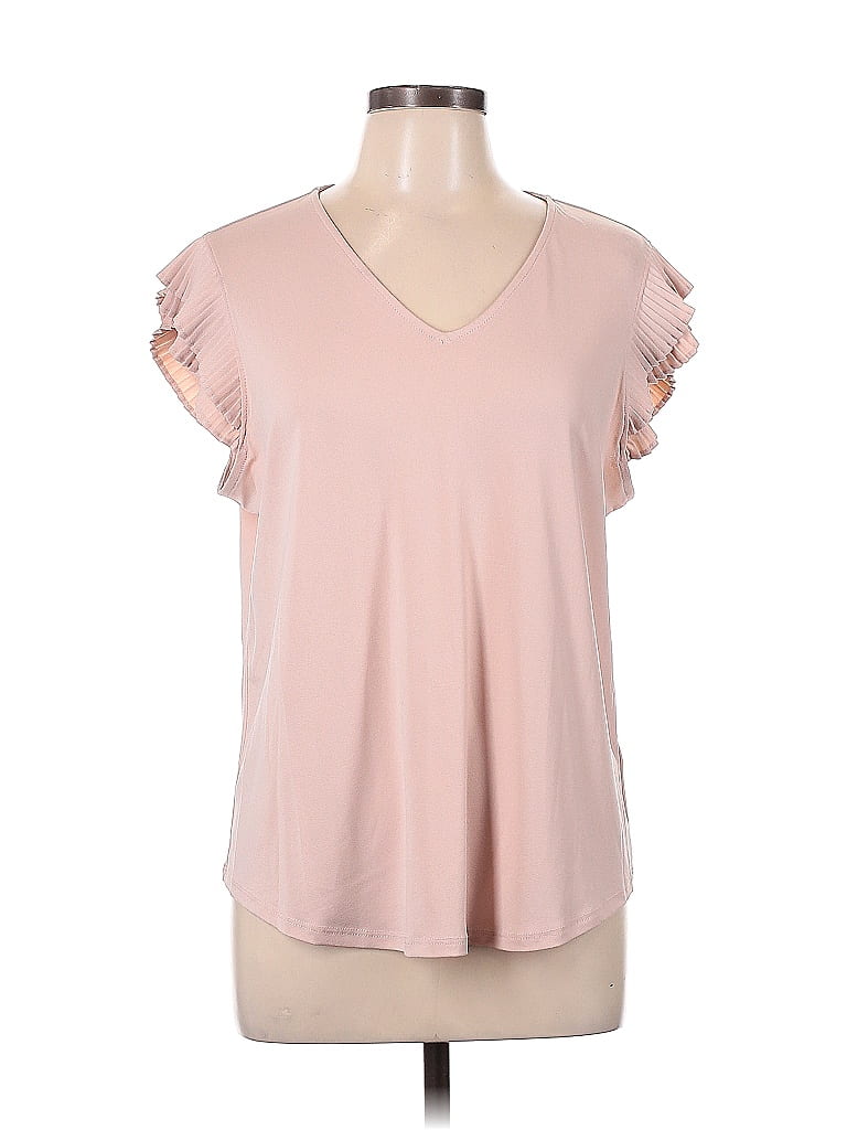 Adrianna Papell Pink Short Sleeve Blouse Size L - photo 1