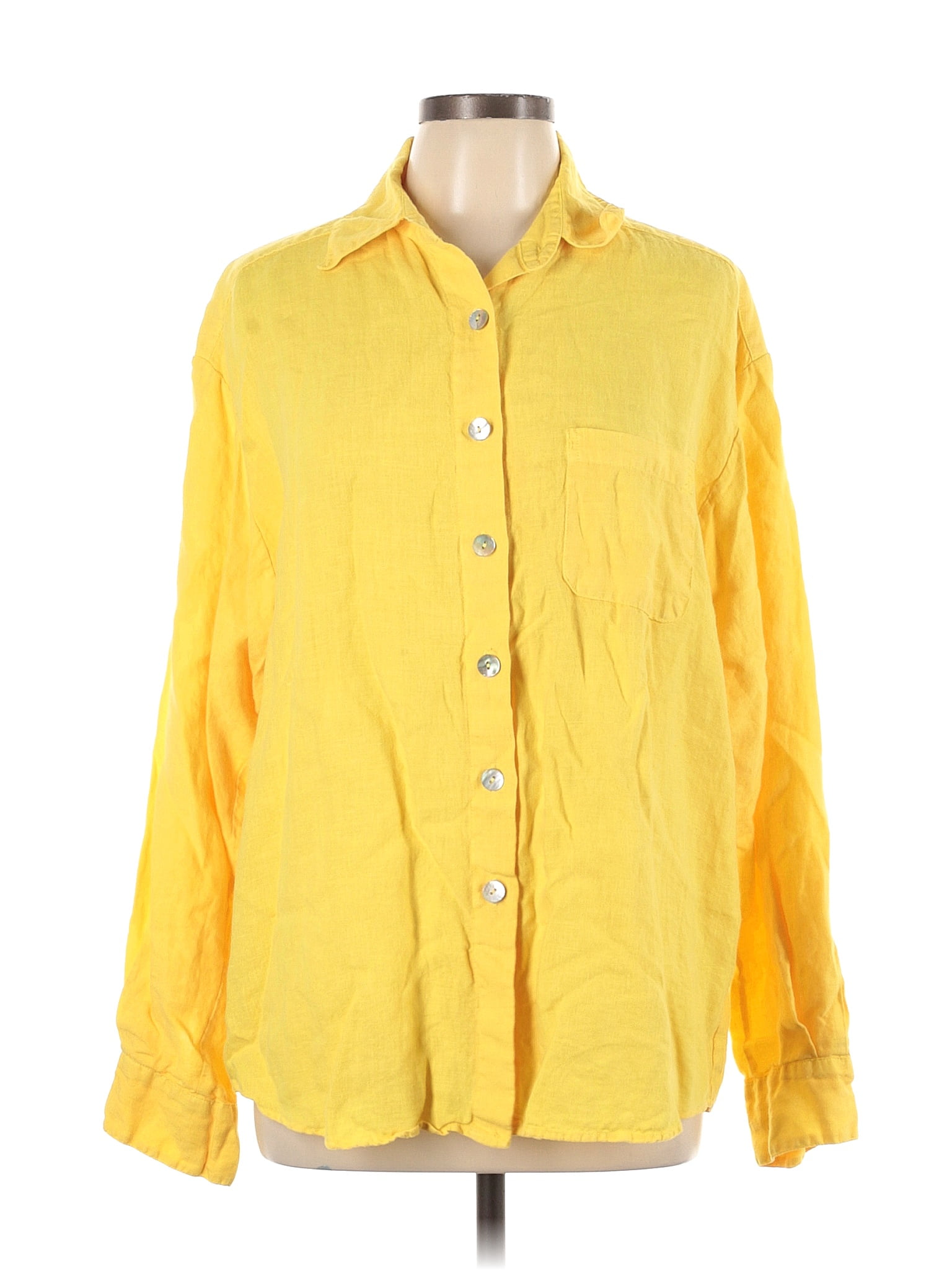 bryn WALKER 100% Linen Yellow Long Sleeve Button-Down Shirt Size L - 76 ...