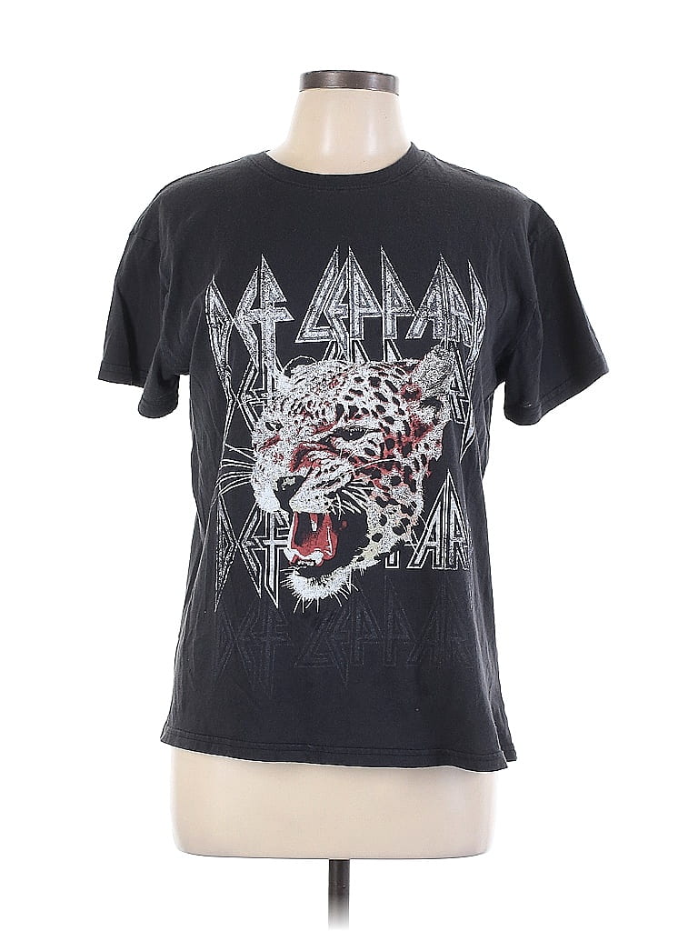 Def Leppard 100% Cotton Acid Wash Print Animal Print Black Short Sleeve T-Shirt Size L - photo 1