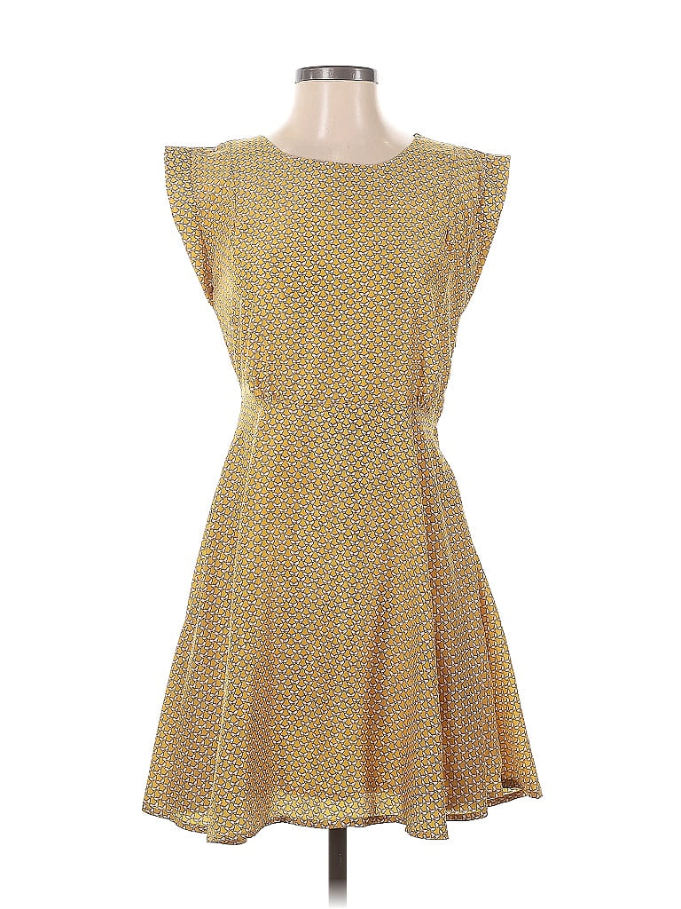 SM Wardrobe 100% Polyester Jacquard Argyle Chevron-herringbone Brocade Yellow Casual Dress Size Sm - Med - photo 1