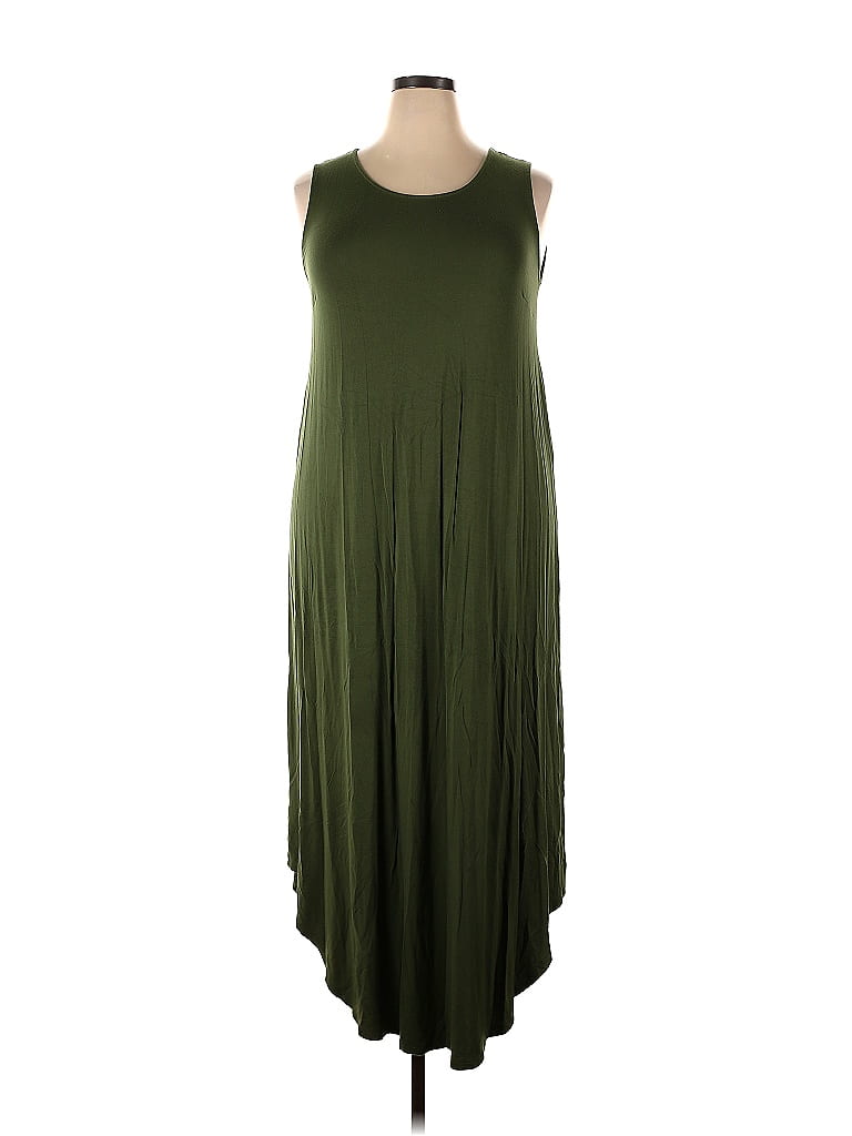Lane Bryant Outlet Solid Green Casual Dress Size 18 (Plus) - photo 1