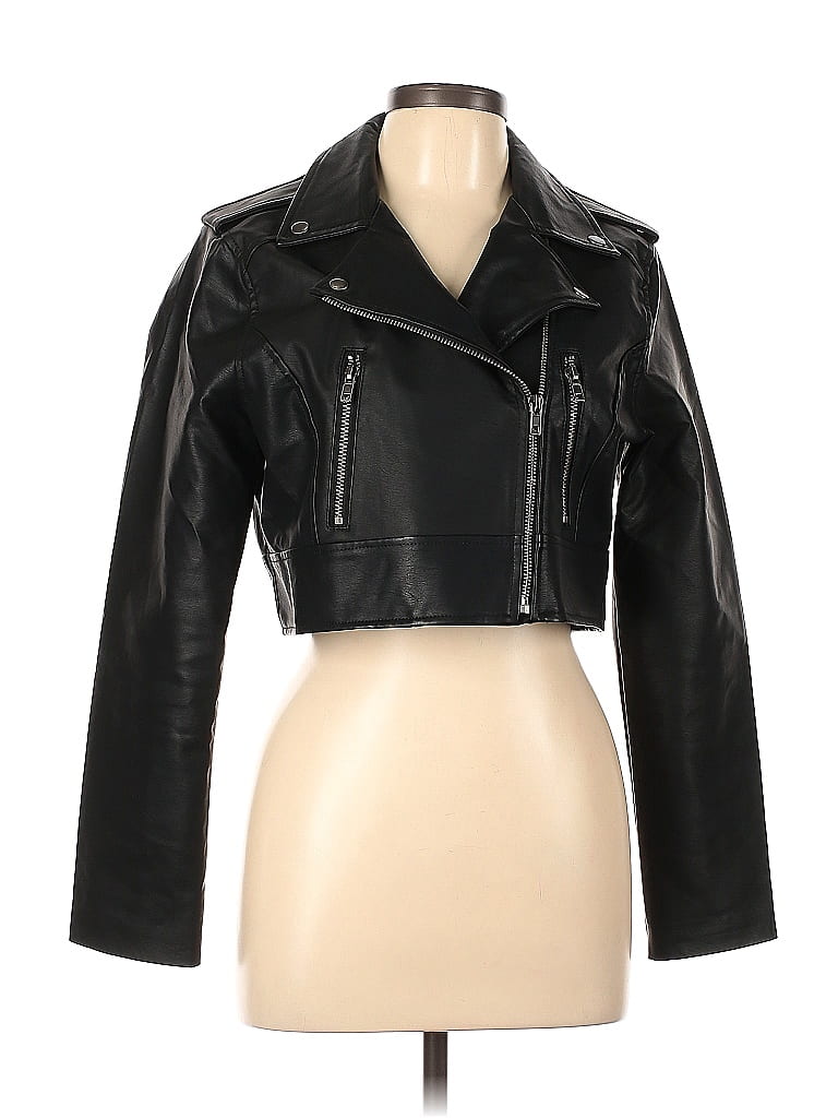 Steve Madden 100% Polyurethane Black Faux Leather Jacket Size L - photo 1