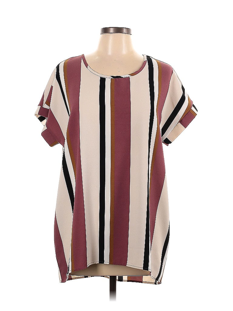 Daytrip 100% Polyester Stripes Burgundy Short Sleeve Blouse Size L - photo 1