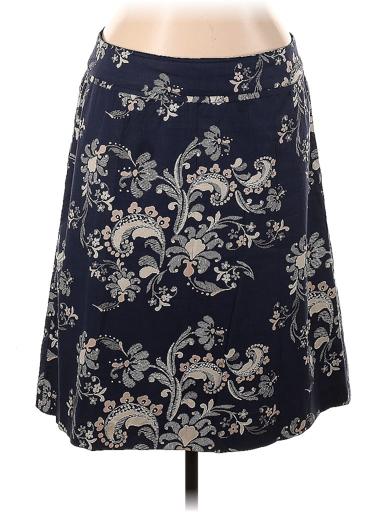 H&M Jacquard Floral Motif Damask Paisley Baroque Print Batik Brocade Blue Casual Skirt Size 16 - photo 1