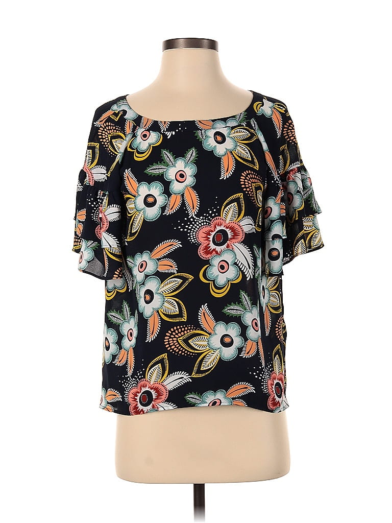 Pre-owned Ann Taylor Loft Short Sleeve Blouse In Black