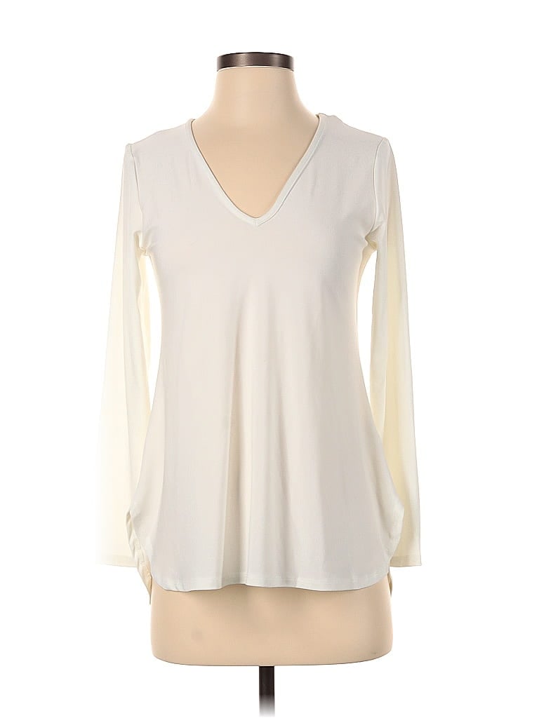 Pre-owned Franne Golde Long Sleeve Blouse In White