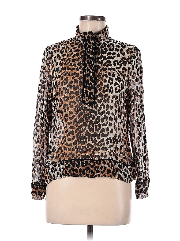 Ganni 100% Viscose Animal Print Leopard Print Brown Long Sleeve Blouse 36 Waist - photo 1