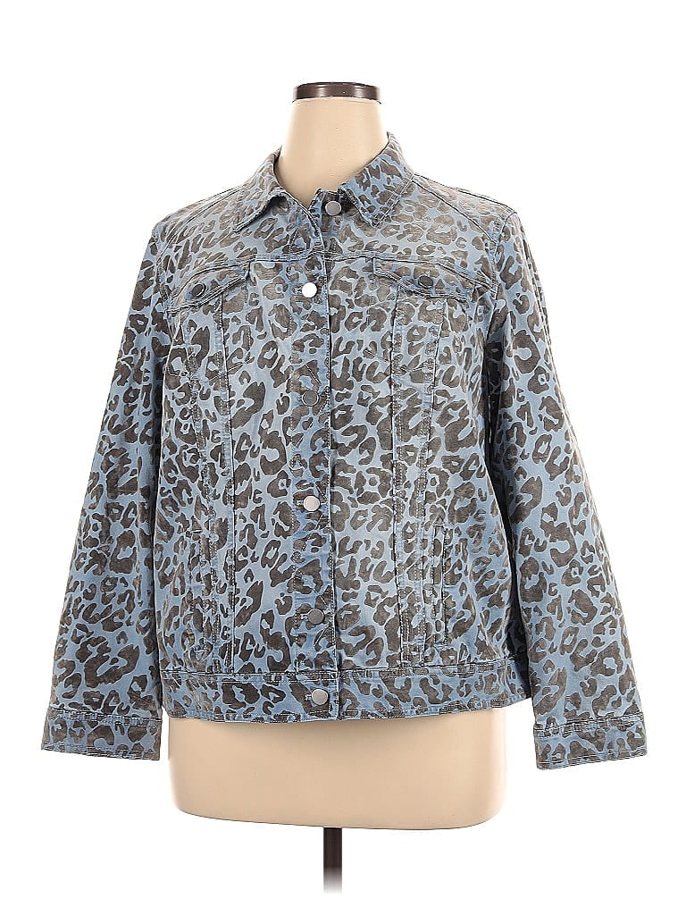 Chico's Snake Print Acid Wash Print Batik Animal Print Leopard Print Blue Denim Jacket Size XL (3) - photo 1