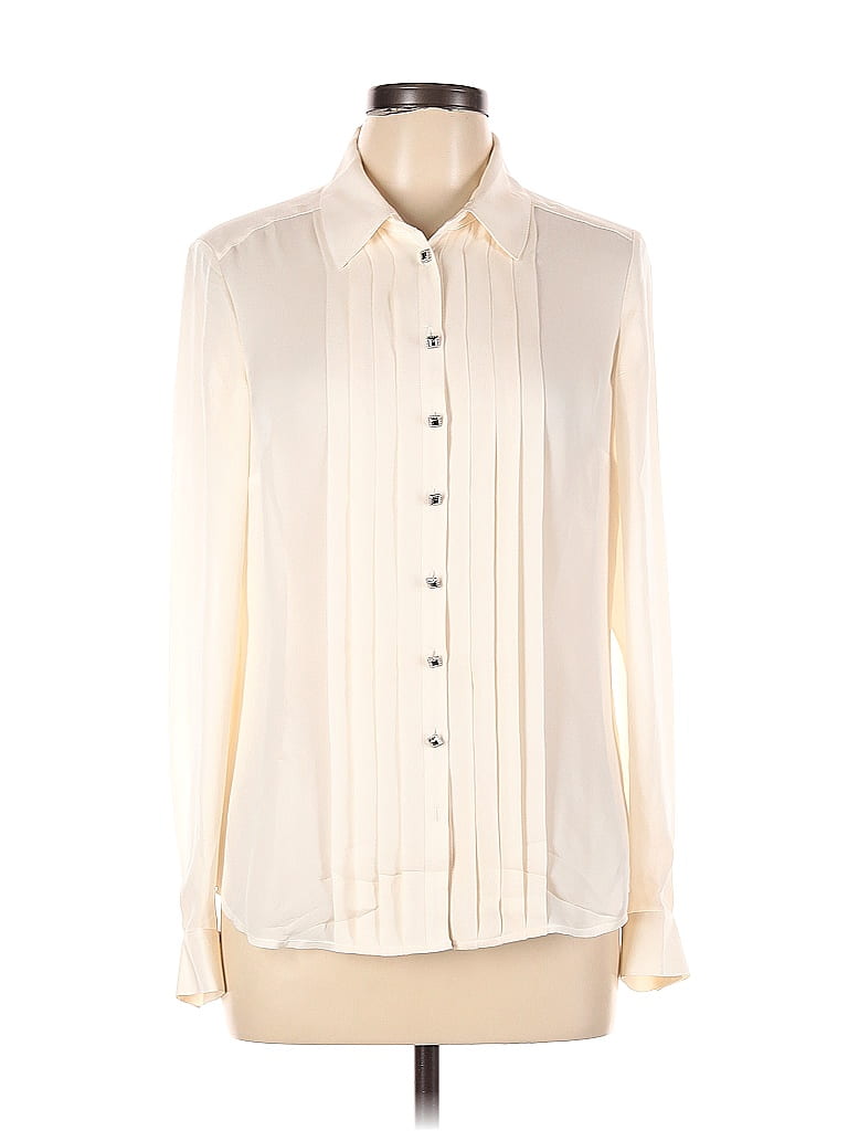 White House Black Market 100% Silk Ombre Ivory Long Sleeve Blouse Size 10 - photo 1