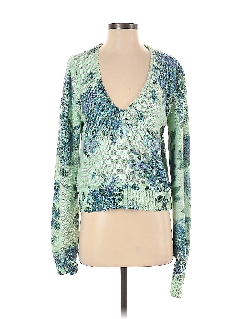 Free People Floral Motif Floral Batik Brocade Green Pullover Sweater Size S - photo 1