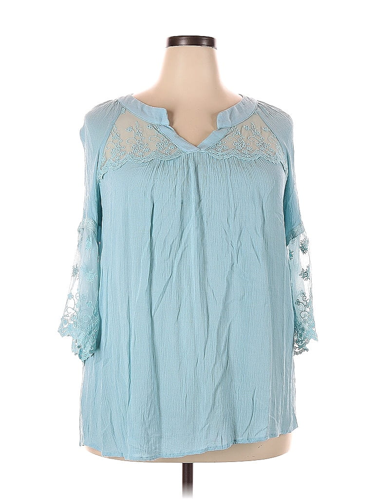 Suzanne Betro 100% Rayon Blue Long Sleeve Top Size 2X (Plus) - photo 1