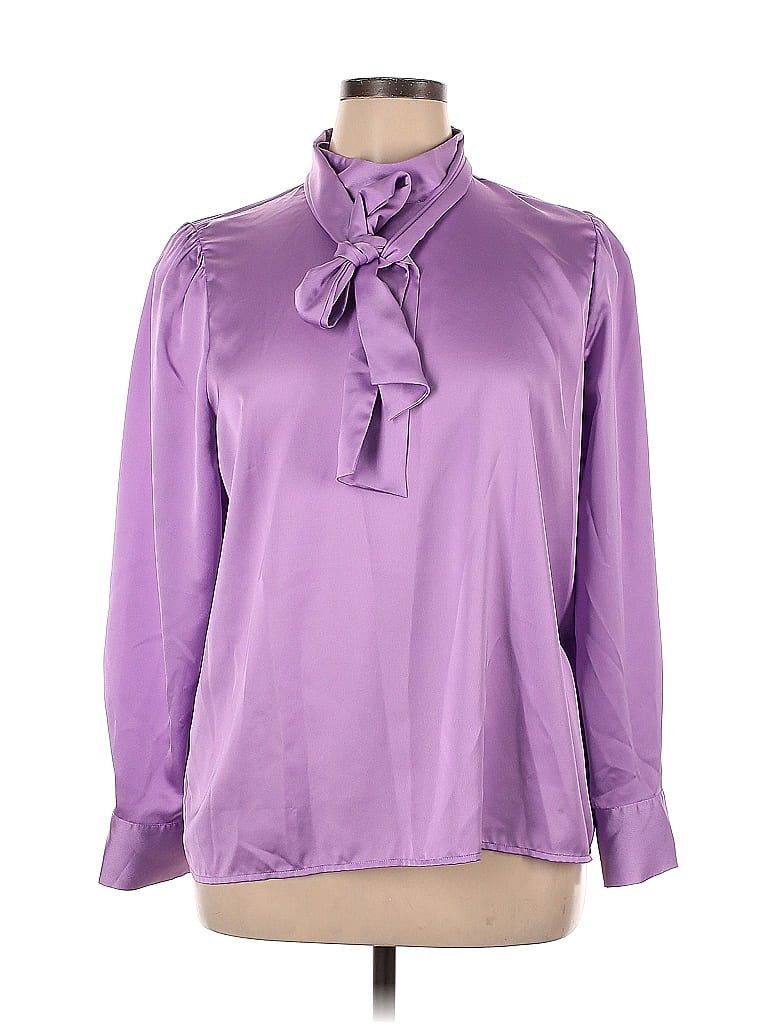 Ann Taylor 100% Polyester Purple Long Sleeve Blouse Size XL - photo 1