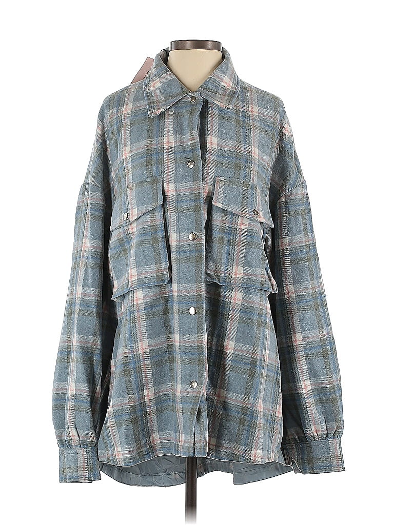 Missguided 100% Polyester Plaid Blue Jacket Size 2 - photo 1