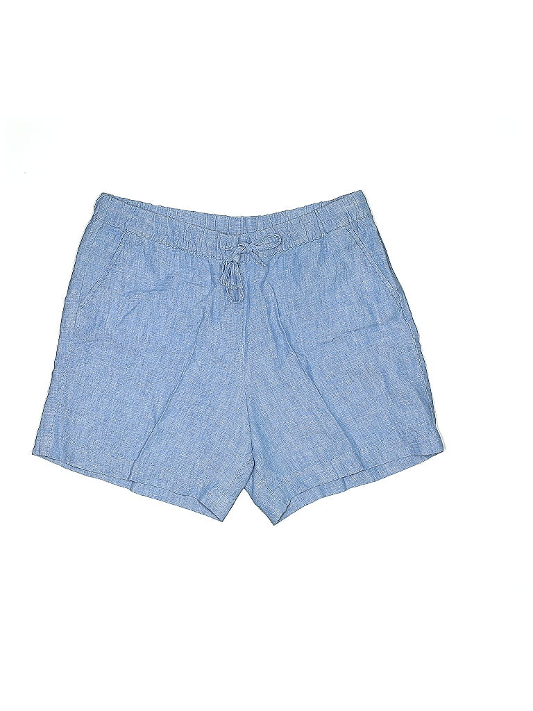 Talbots 100% Linen Marled Chevron-herringbone Blue Shorts Size L - photo 1