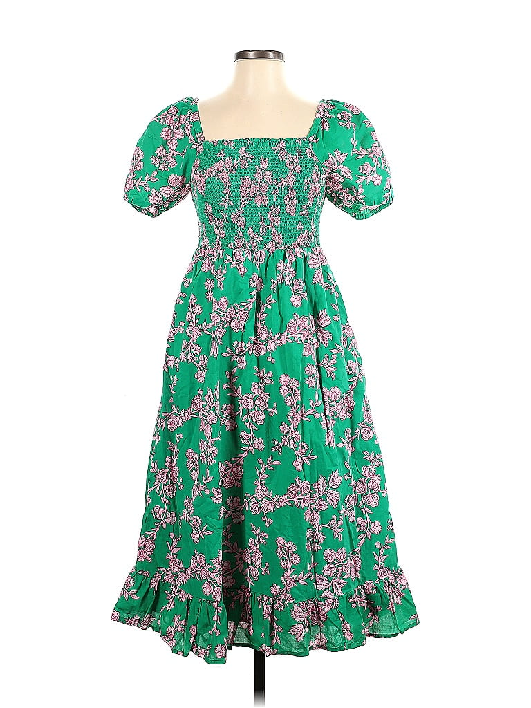 J.Crew Factory Store 100% Cotton Floral Motif Green Casual Dress Size S - photo 1