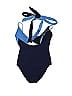 Aerie Solid Graphic Color Block Ombre Chevron-herringbone Blue One Piece Swimsuit Size L - photo 2