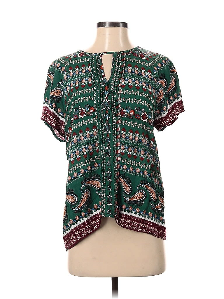 Fun2Fun 100% Rayon Batik Aztec Or Tribal Print Green Short Sleeve Blouse Size S - photo 1
