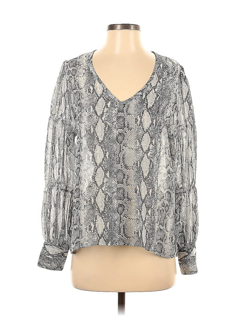Pre-owned Waverly Grey Long Sleeve Blouse In Gray