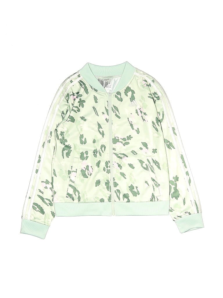 Adidas 100% Polyester Floral Motif Animal Print Green Track Jacket Size 14 - photo 1