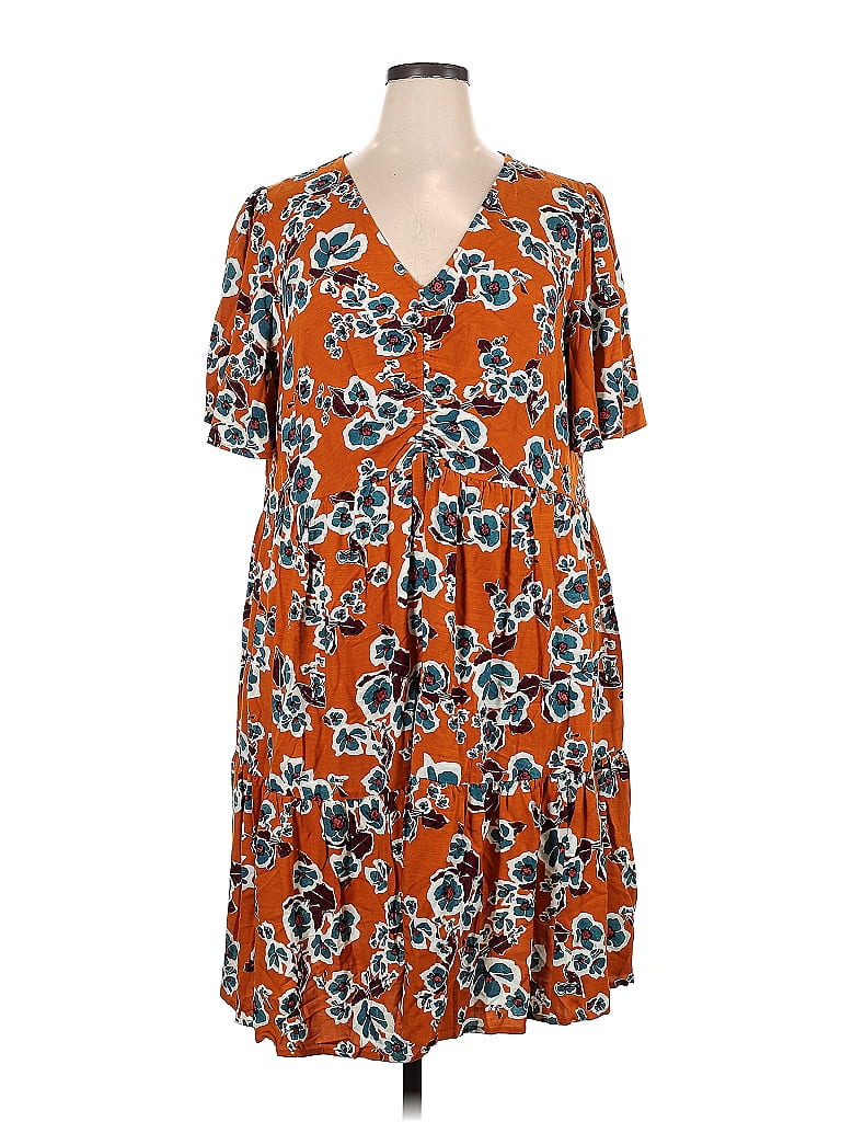 Ava & Viv 100% Rayon Batik Orange Casual Dress Size 1X (Plus) - photo 1