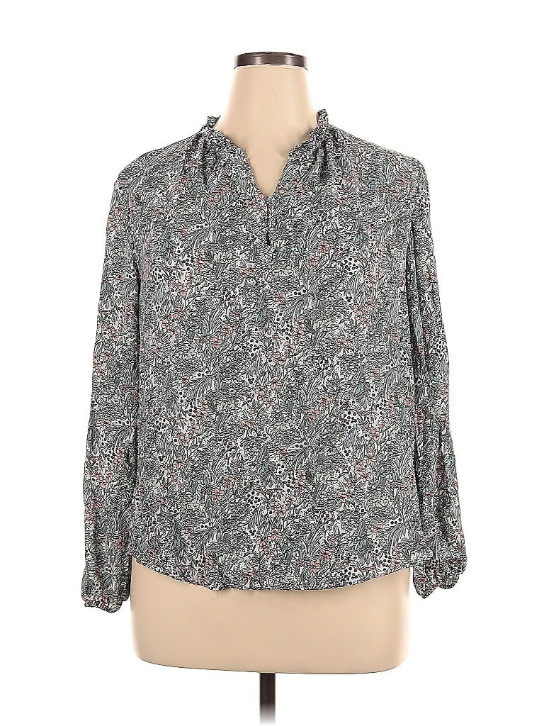Ann Taylor LOFT Outlet Marled Paisley Floral Gray Long Sleeve Blouse Size XL - photo 1