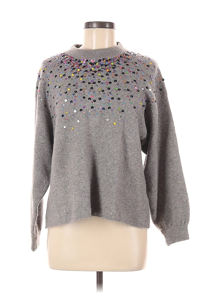 Saylor Hearts Stars Polka Dots Tweed Gray Wool Pullover Sweater Size M - photo 1