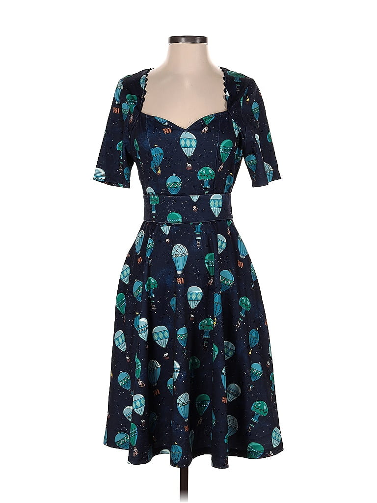 Unique Vintage Argyle Hearts Blue Casual Dress Size S - photo 1
