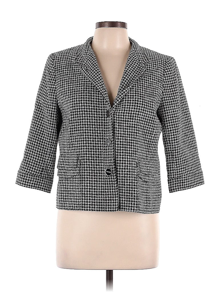Carlisle 100% Cotton Houndstooth Gray Blazer Size 10 - photo 1
