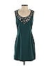MIKAEL AGHAL 100% Polyester Solid Teal Cocktail Dress Size 4 - photo 1