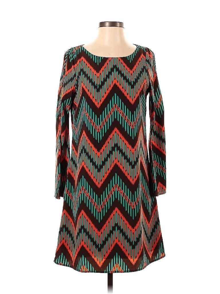Peach Love Cream California 100% Polyester Argyle Chevron-herringbone Graphic Teal Casual Dress Size S - photo 1