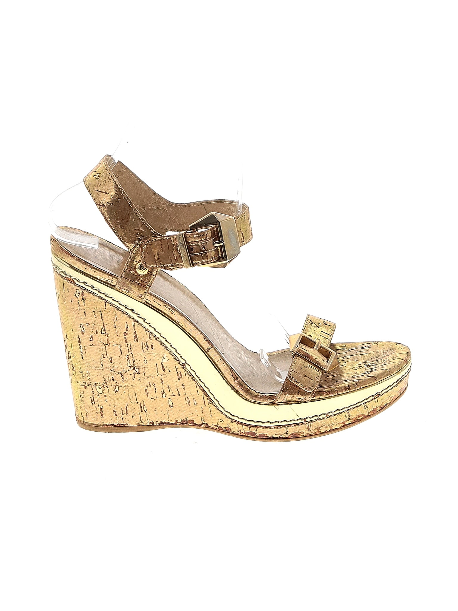 stuart weitzman gold wedges