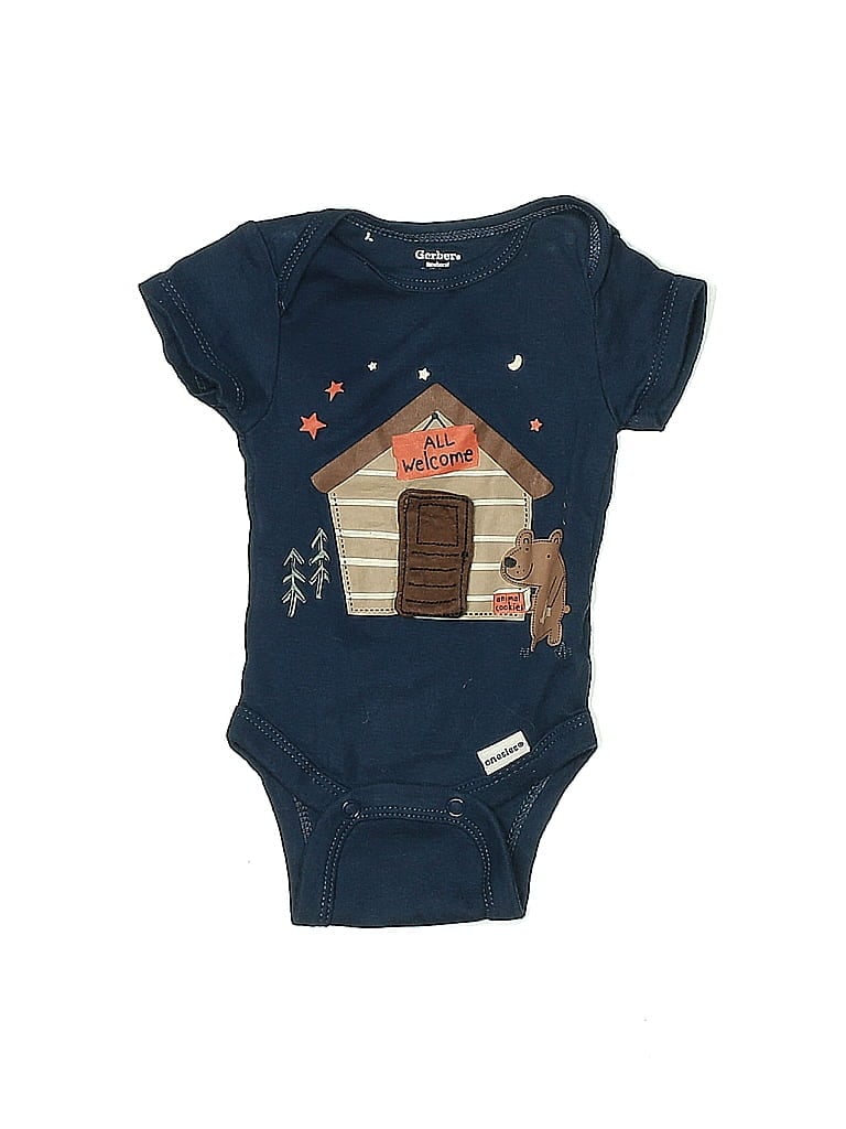 Gerber 100% Cotton Graphic Blue Short Sleeve Onesie Size Newborn - photo 1