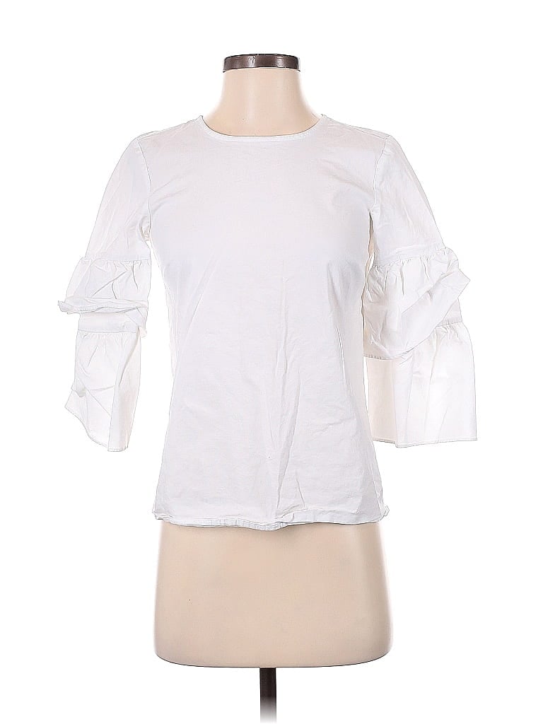 Pre-owned J.crew Mercantile 3/4 Sleeve Top White Ruffles Neckline Tops