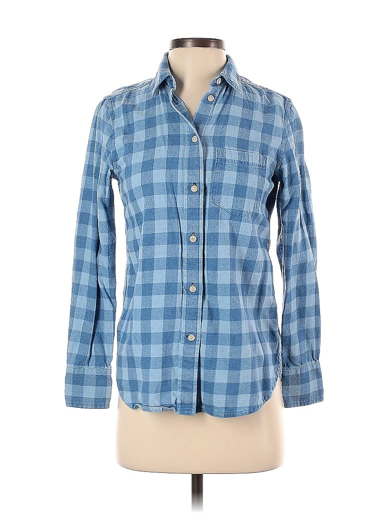 J.Crew Checkered-gingham Plaid Blue Long Sleeve Button-Down Shirt Size ...