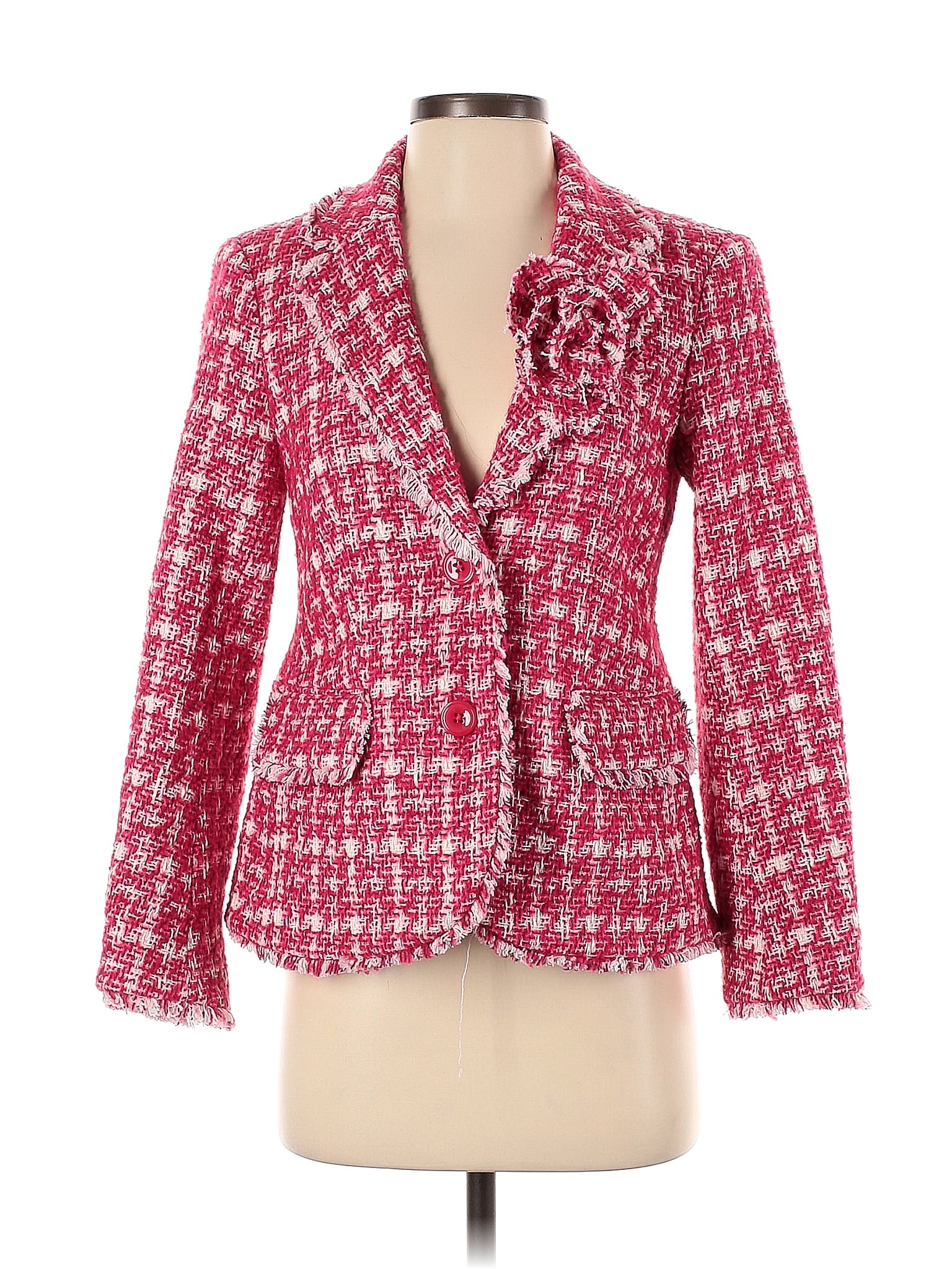 Kate Spade New York Houndstooth Marled Floral Motif Tweed Red Blazer ...