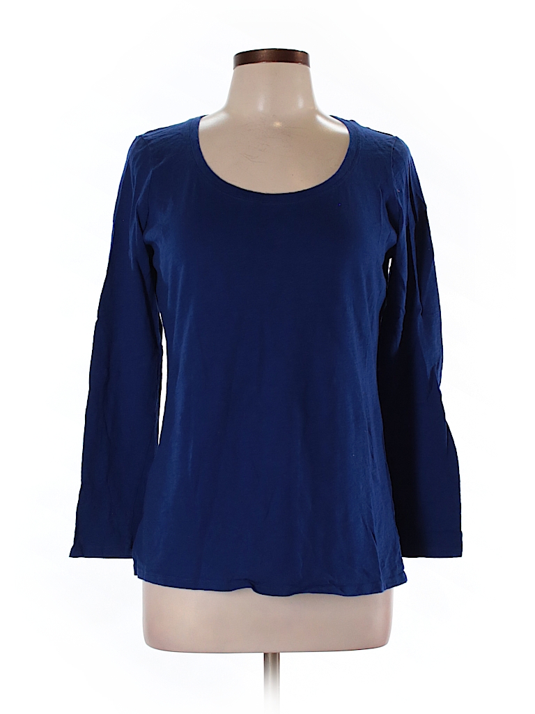 Jcpenney 100% Cotton Solid Dark Blue Long Sleeve T-Shirt Size L - 41% ...