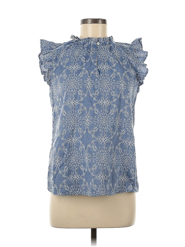 Ann Taylor Loft 100 Cotton Blue Sleeveless Blouse Size M 70 Off