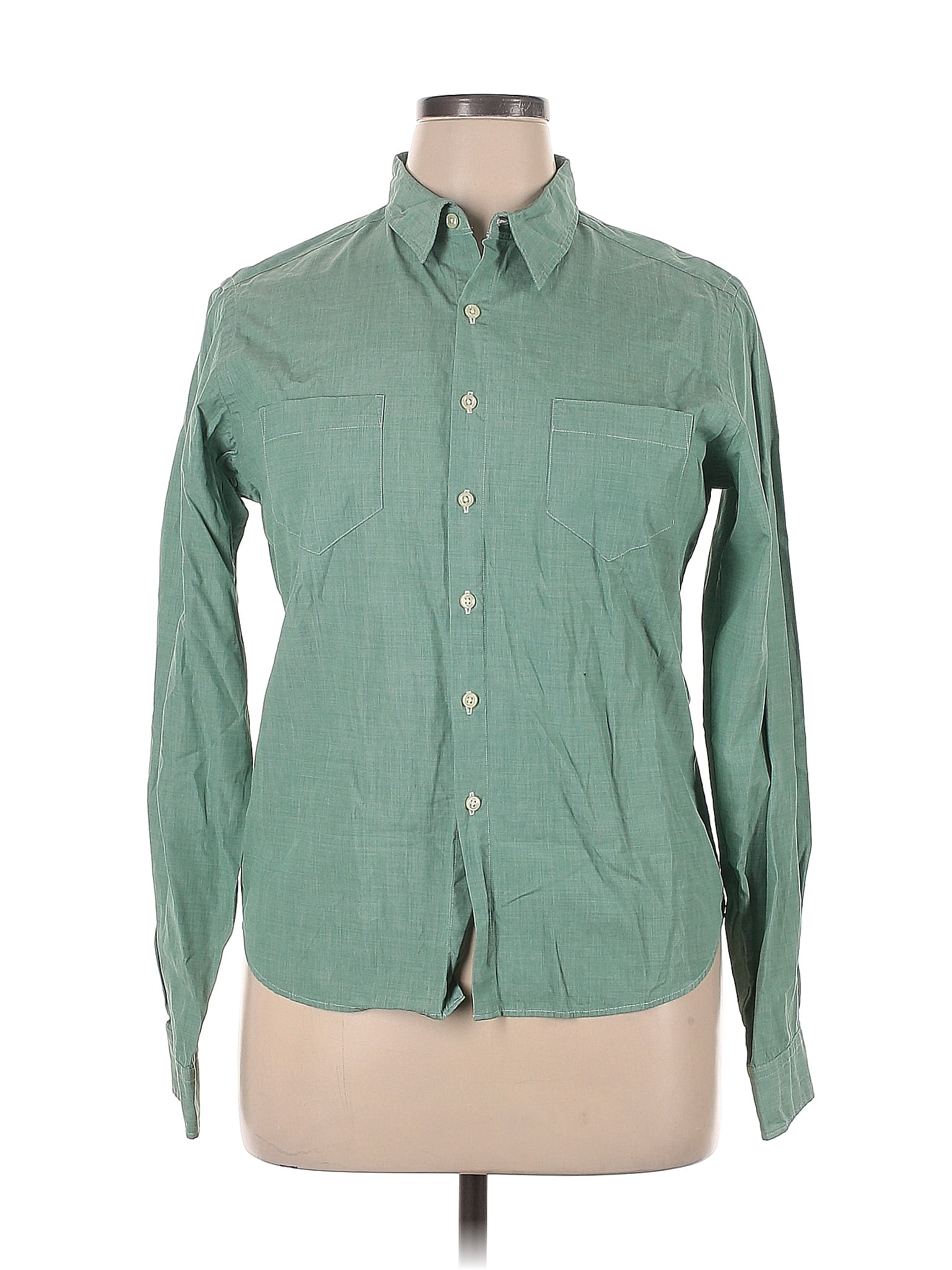 Ralph Lauren 100% Cotton Solid Green Long Sleeve Button-Down Shirt Size ...