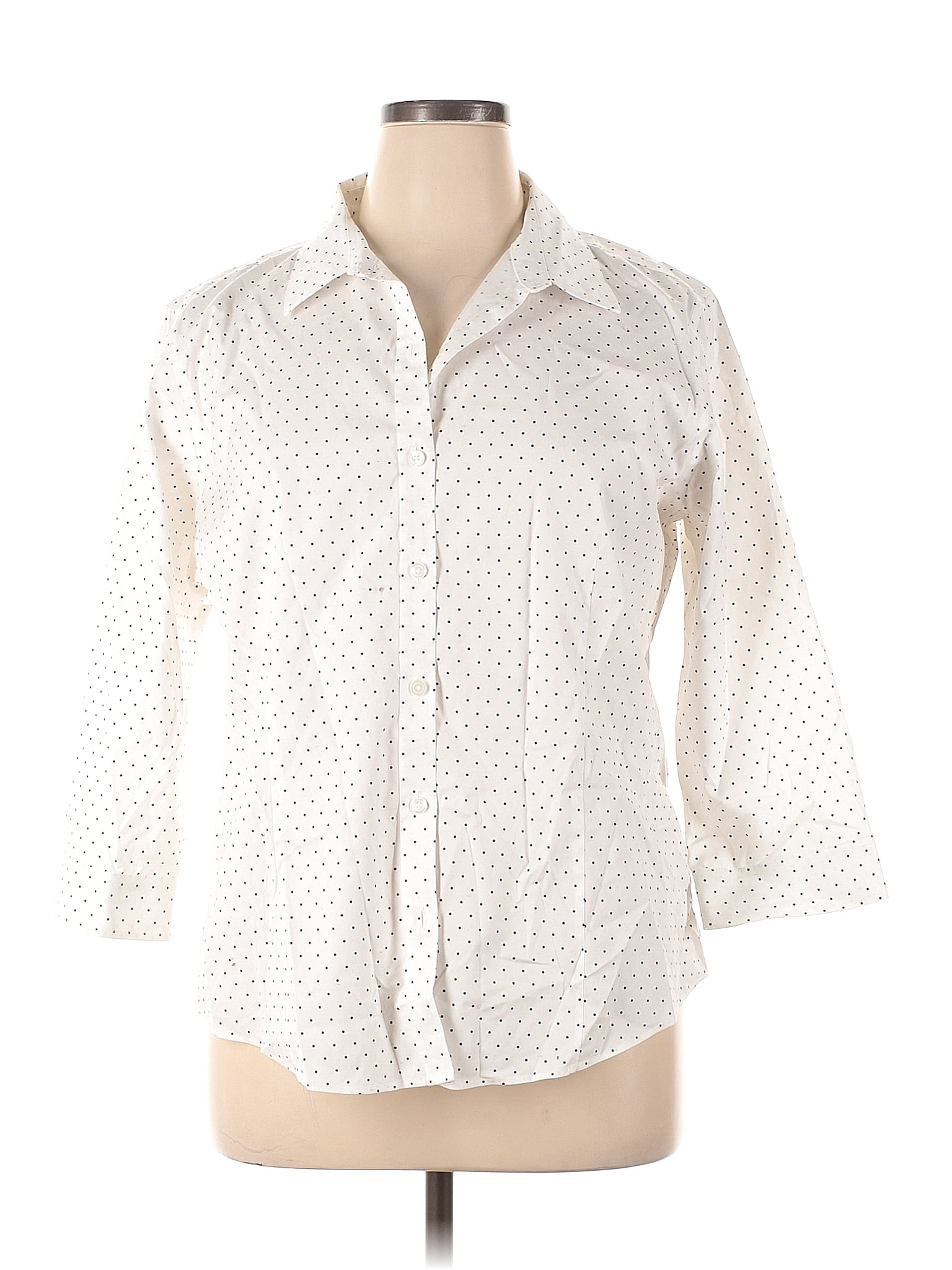 L.L.Bean 100% Cotton Polka Dots Ivory Long Sleeve Button-Down Shirt ...