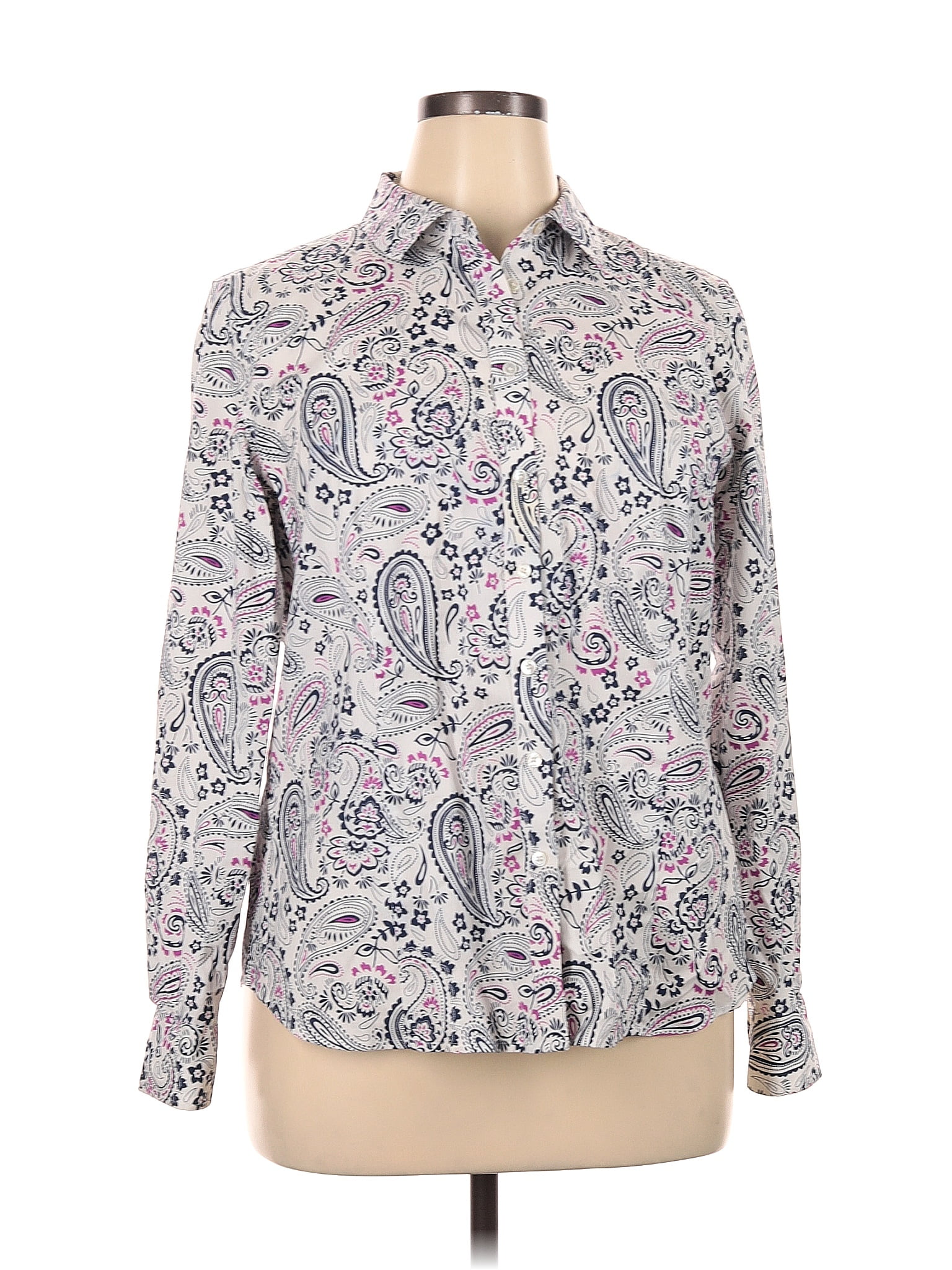 Talbots Floral Motif Damask Paisley Baroque Print Purple Long Sleeve ...