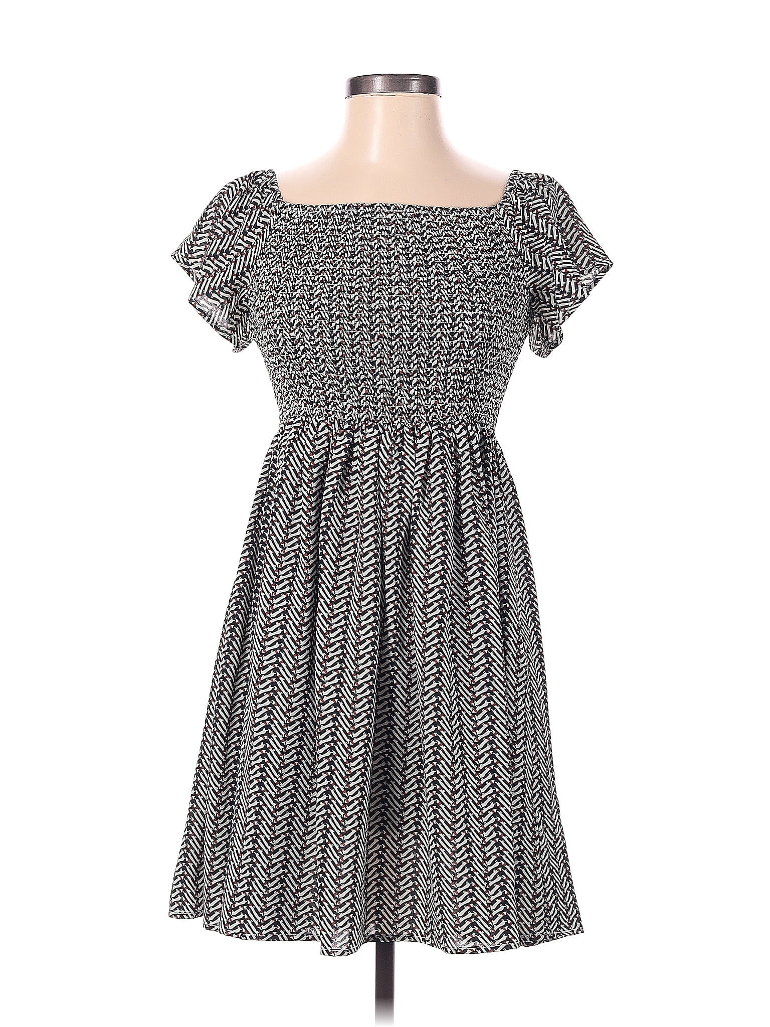 L Love Houndstooth Argyle Hearts Polka Dots Gray Casual Dress Size S