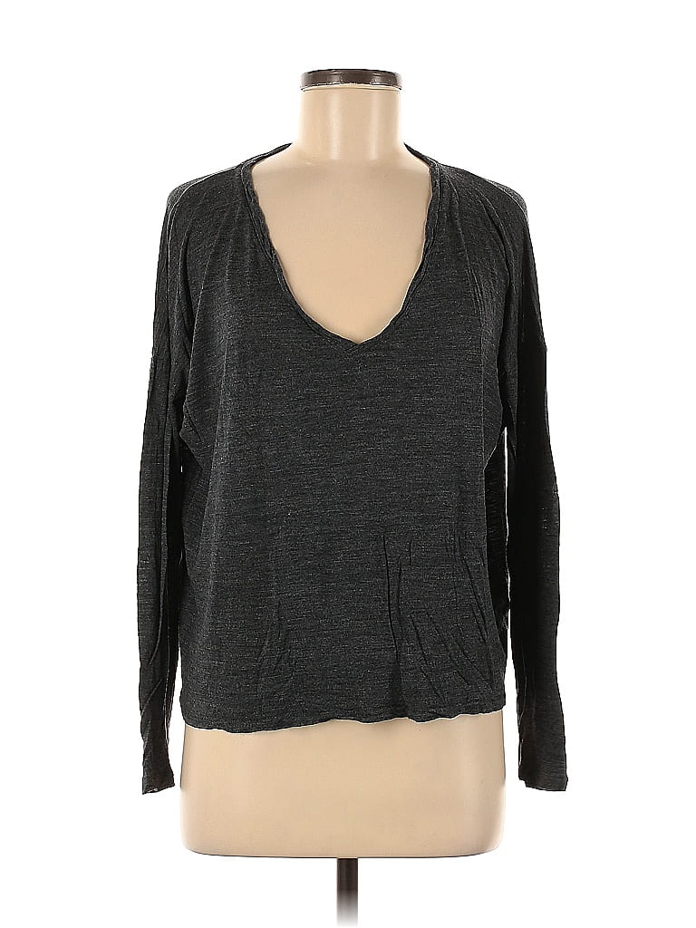 Pre-owned Vince Long Sleeve Top Gray Plunge Neckline Tops